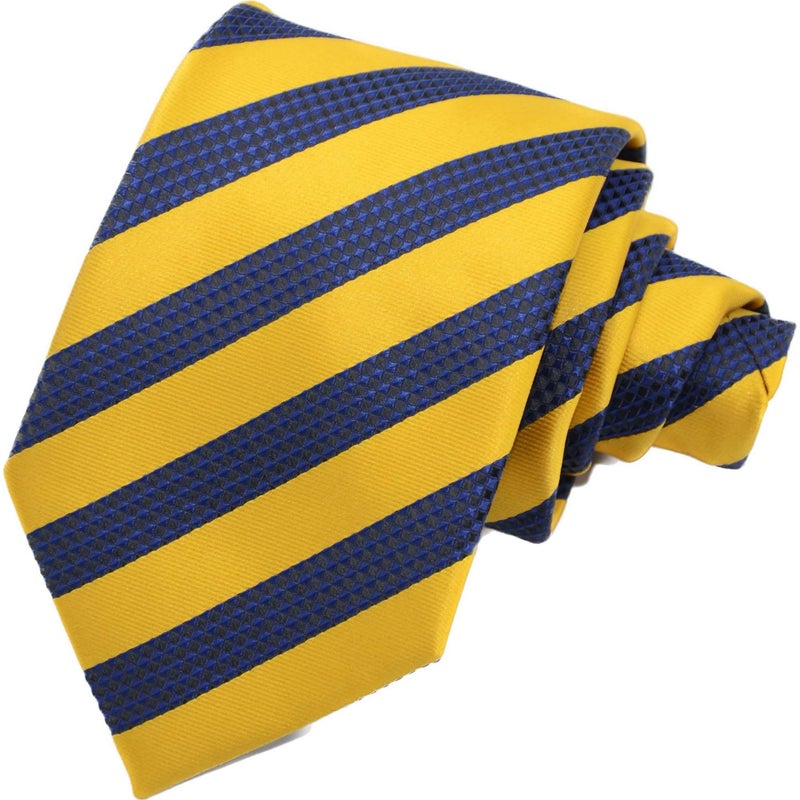 Geotae Zerun New Classic Men's Striped Silk Tie Necktie (Royal blue/Yellow) - Image 1